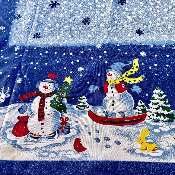Blue Tablecloth Christmas Holiday Snowmen Snowflakes Cotton Blend 82” x 59” - Picture 9 of 14